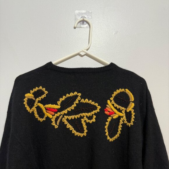 Eminent Womens Black Sweater With Red Yellow Floral Embroidery Wool Blend Medium - Picture 6 of 6